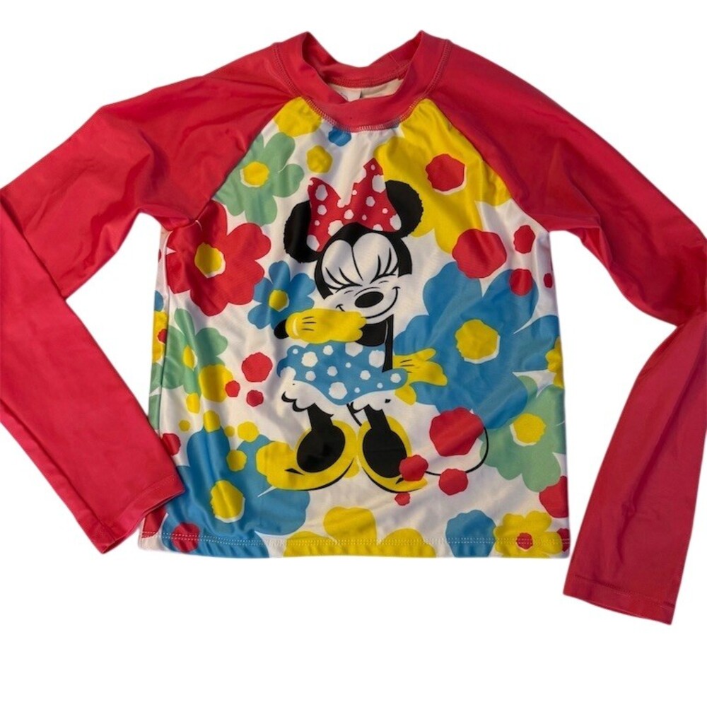 Disney Minnie Mouse Girls Rash Guard Swim Top Floral Multicolor Size 9/10